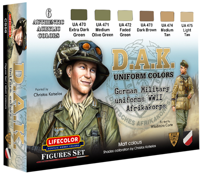 Lifecolor DAK German Afrika Korps WWII Uniforms Acrylic Set (6 22ml Bottles)