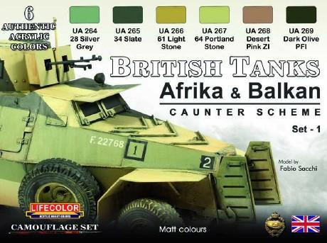 Lifecolor Acrylic British WWII Tanks Afrika & Balkan Caunter Scheme #1 Acrylic Set