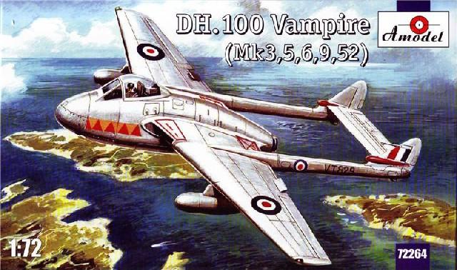 A Model From Russia 1/72 DH 100 Vampire Mk 3/5/6/9/52 Aircraft Kit