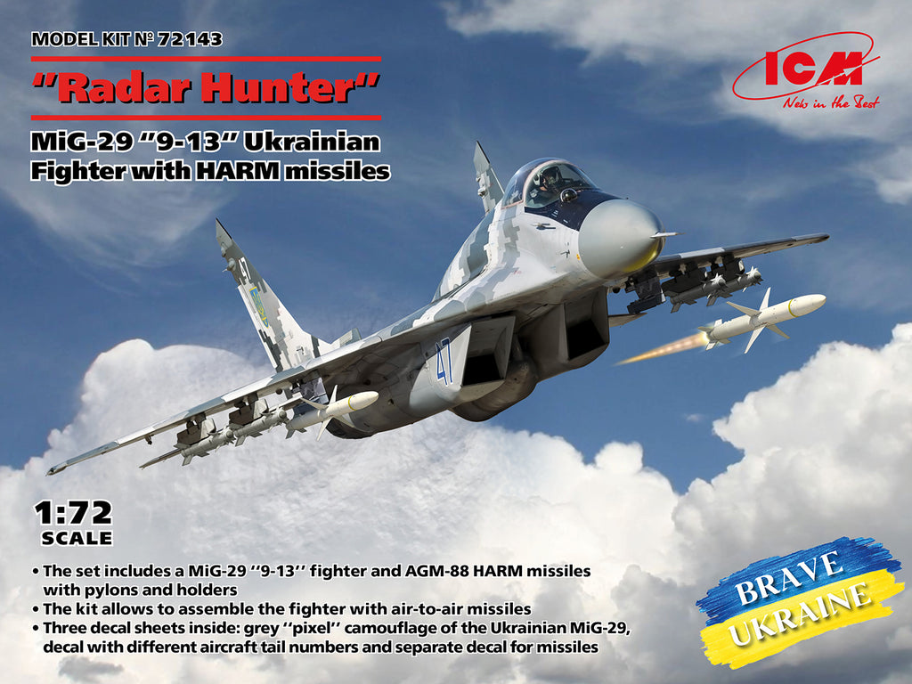 ICM 1/72 MiG-29 “9-13” Ukrainian Fighter With HARM Missiles Kit