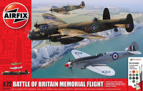 Airfix Aircraft 1/72 RAF Avro Lancaster, Spitfire Mk IIa, Spitfire PR XIX Aircraft Battle of Britain Memorial Flight Gift Set w/paint & glue