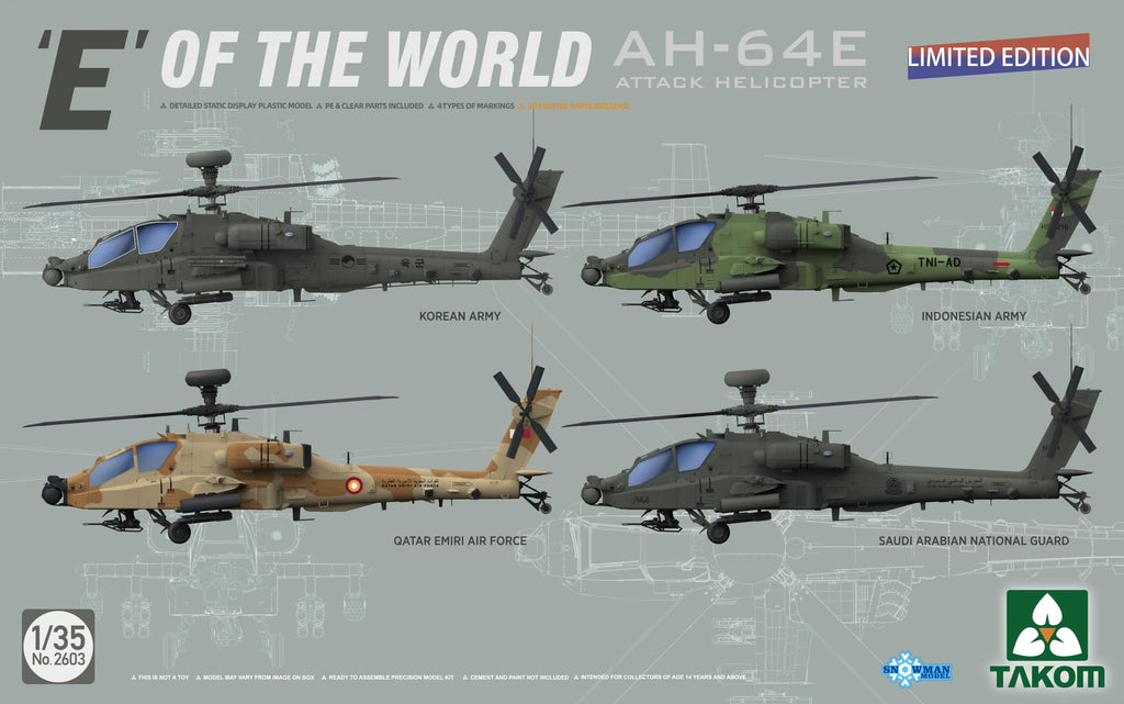 Takom 1/35 AH-64E Apache Guardian Attack Helicopters In Foreign Service Kit