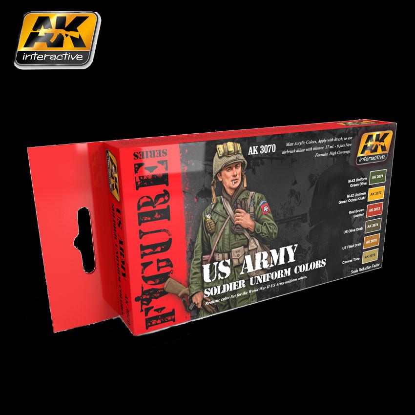 AK Interactive Figure Series: US Army Soldier Uniform Acrylic Paint Set (6 Colors) 17ml Bottles
