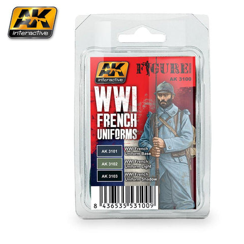 AK Interactive Figure Series: WWI French Uniforms Acrylic Paint Set (3 Colors) 17ml Bottles