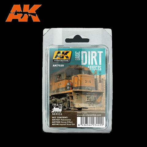 AK Interactive Trains: Basic Dirt Effects Weathering Enamel Paint Set (3 Colors) 35ml Bottles