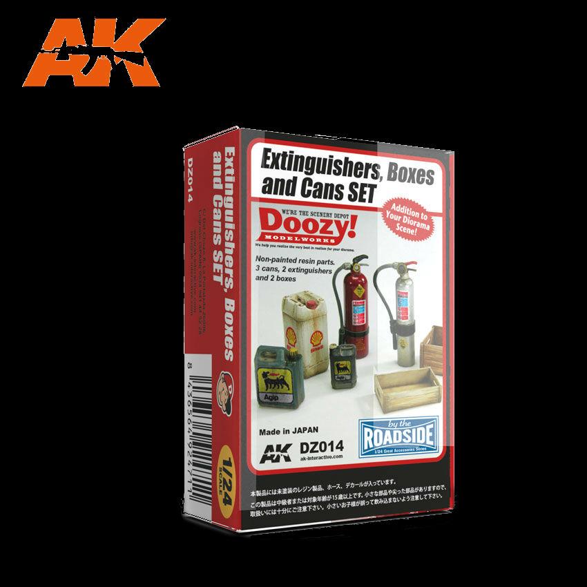 AK Interactive 1/24 Doozy Series: Fire Extinguishers, Crates & Cans Set (7) (Resin)