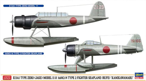 Hasegawa Aircraft 1/72 E13A1 Type Zero (Jake) Model 11 & A6M2N Type 2 (Rufe) Kamikawa-Maru Fighter Seaplane (2 Kits)
