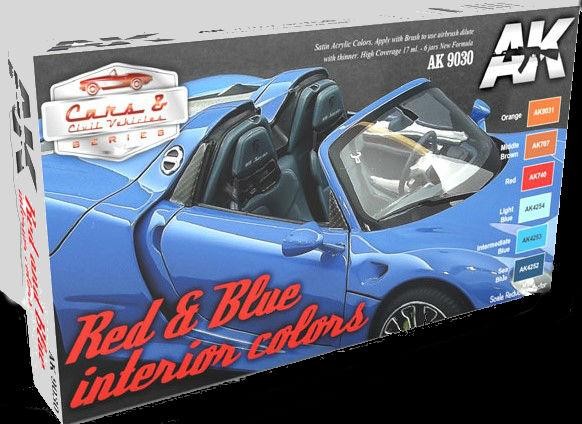 AK Interactive Cars & Civil Vehicles Series: Cars & Civil Vehicles Series: Red & Blue Interiors Acrylic Paint Set (6 Colors) 17ml Bottles