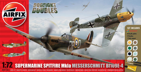 Airfix Aircraft 1/72 Spitfire Mk Ia & Messerschmitt Bf109E4 Dogfight Doubles Gift Set w/paint & glue