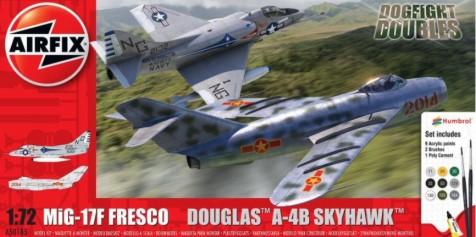 Airfix Aircraft 1/72 MiG17F Fresco & A4B Skyhawk Dogfight Doubles Gift Set w/paint & glue Kit