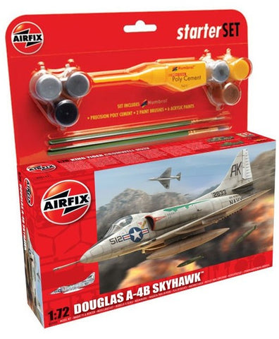 Airfix Aircraft 1/72 A4 Skyhawk Fighter Medium Starter Set w/Paint & Glue Kit