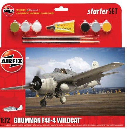 Airfix Aircraft 1/72 F4F4 Wildcat Aircraft Starter Set w/Paint & Glue Kit