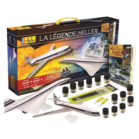 Heller Aircraft 1/100 Caravelle & Concorde Air France Airliners w/Paint, Glue & Heller History Book-French (60th Anniversary Ltd Re-Edition Kit