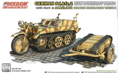Freedom Models 1/16 German SdKfz 2 Typ K 101 Kettenkraftrad w/Cart & SdKfz 302 Goliath Demolition Vehicle Kit