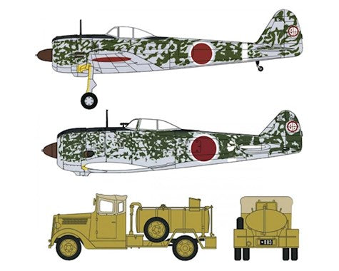 Hasegawa Aircraft 1/72 Nakajima Ki43-II & Ki44-II w/Fuel Truck (2) Kit
