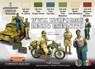 Lifecolor Acrylic Italian WWII Uniforms Camouflage Acrylic Set (6 22ml Bottles)