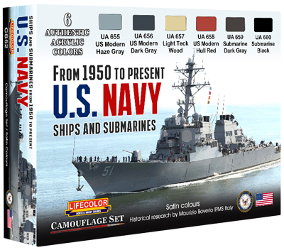Lifecolor USN Ships & Submarines 1950-Present Camouflage Acrylic Set (6 22ml Bottles)