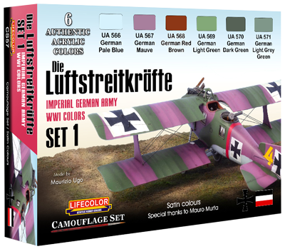 Lifecolor Imperial German Army WWI Aircraft #1 Camouflage Acrylic Set (6 22ml Bottles)