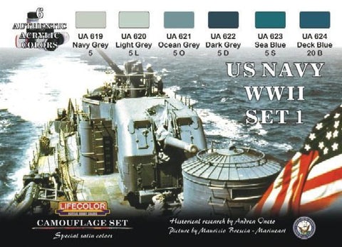 Lifecolor Acrylic US Navy WWII #1 Camouflage Acrylic Set (6 22ml Bottles)