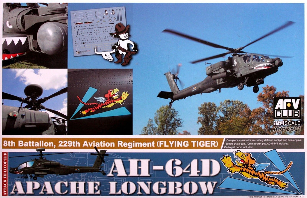 AFV Club Aircraft 1/72 AH64D Apache Longbow 8th Battalion, 229th Aviation Rgmt. Flying Tiger Attack Helicopter Kit