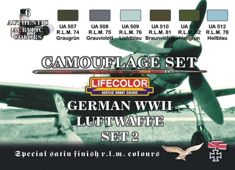 Lifecolor Acrylic German WWII Luftwaffe #2 Camouflage Acrylic Set (6 22ml Bottles)